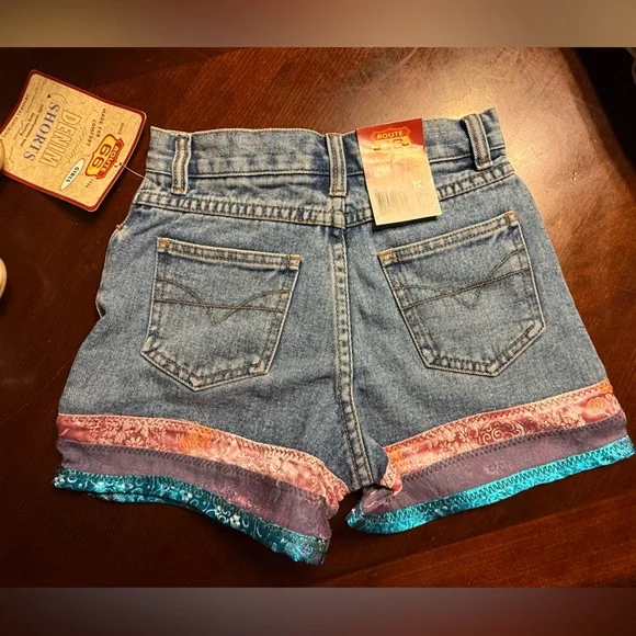 Route 66 Girls Denim Shorts - Blue and Pink - Picture 4 of 5